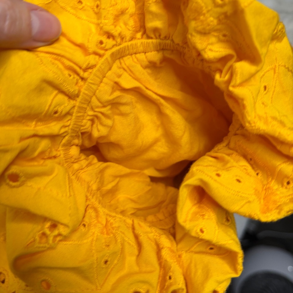 Anthropologie Yellow Eyelet Lace Tiered Midi Dress Puff Sleeve Button Front M - Picture 8 of 10